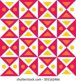 Vector modern seamless colorful geometry triangles dots pattern, color abstract geometric background, pillow multicolored print, retro texture, hipster fashion design