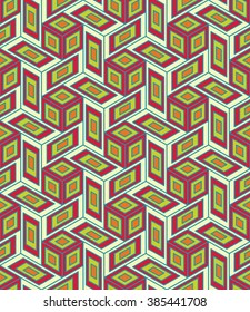 Vector modern seamless colorful geometry cube pattern, color abstract geometric background, pillow multicolored print, retro texture, hipster fashion design