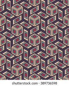 Vector modern seamless colorful geometry cube pattern, color abstract geometric background, pillow multicolored print, retro texture, hipster fashion design