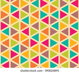 Vector modern seamless colorful geometry triangle pattern, color abstract geometric background, pillow multicolored print, retro texture, hipster fashion design