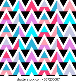 Vector modern seamless colorful geometry triangle pattern, color abstract geometric background, pillow multicolored print, retro texture, hipster fashion design