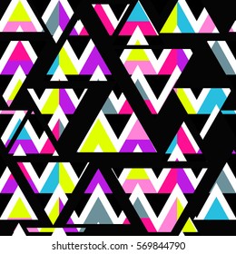 Vector modern seamless colorful geometry triangle pattern, color abstract geometric background, multicolored print, retro texture, hipster fashion design