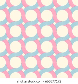 Vector modern seamless colorful geometry pattern overlapping circles. Thin wavy lines texture.
