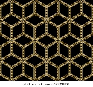 Vector Modern Seamless Geometric Pattern with Cube. Abstract geometry. For Background, Pillow Fashion Print. Hipster design. Black, Gold color