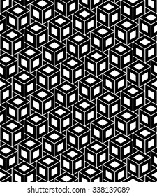 Vector modern seamless geometry pattern cubes, black and white abstract geometric background, trendy print, monochrome retro texture, hipster fashion design