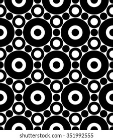 Vector modern seamless geometry pattern circles, black and white abstract geometric background, pillow print, monochrome retro texture, hipster fashion design