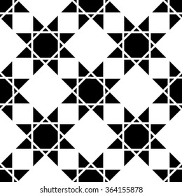 Vector modern seamless geometry pattern star, black and white abstract geometric background, pillow print, monochrome retro texture, hipster fashion design 