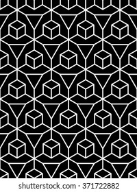 Vector modern seamless geometry pattern illusion, black and white abstract geometric background, pillow print, monochrome retro texture, hipster fashion design