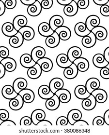 Vector modern seamless geometry pattern spirals, black and white abstract geometric background, pillow print, monochrome retro texture, hipster fashion design