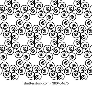 Vector modern seamless geometry pattern spiral hexagon, black and white abstract geometric background, pillow print, monochrome retro texture, hipster fashion design