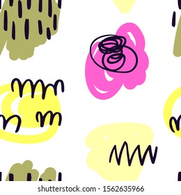 Vector modern seamless pattern with colorful hand draw abstract elements, doodles. Can be used for wallpaper, pattern fills, web page, surface textures, textile print, wrapping paper, presentation