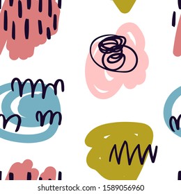 Vector modern seamless pattern with colorful hand draw abstract elements, doodles. Can be used for wallpaper, pattern fills, web page, surface textures, textile print, wrapping paper, presentation