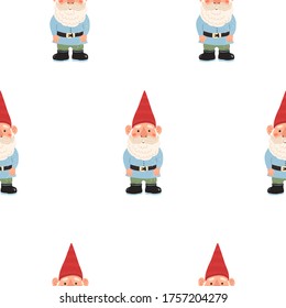 Vector modern seamless pattern with colorful illustrations of garden gnome. Use it for wallpaper, textile print, pattern fills, web page, surface textures, wrapping paper, design of presentation