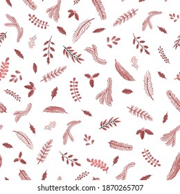 Vector modern seamless pattern with colorful hand draw illustration of Christmas plants. Use it for wallpaper, textile print, fills, web page, surface textures, wrapping paper, design of presentation