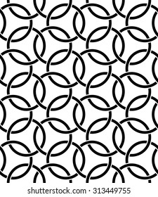 Vector modern seamless pattern connected rings ,black and white textile print,stylish background, abstract texture, monochrome fashion design, bed sheets or pillow pattern
