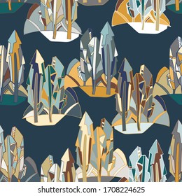 Vector modern seamless pattern decorative abstract colourful trees in stained-glass style on white. Can be used for backgrounds, printing on paper, stickers, badges, bijouterie, cards, textiles. 