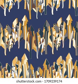 Vector modern seamless pattern decorative abstract colourful trees in stained-glass style on white. Can be used for backgrounds, printing on paper, stickers, badges, bijouterie, cards, textiles. 