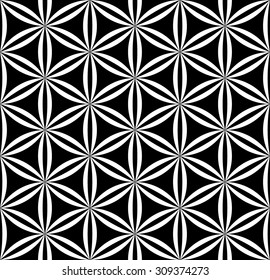 Vector modern seamless pattern flower of life ,black and white textile sacred geometry print, abstract texture, monochrome fashion design 