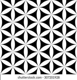 Vector modern seamless pattern sacred geometry,black and white textile flower of life print, abstract texture, monochrome fashion design 