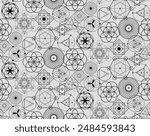 Vector modern seamless sacred geometry pattern flower of life, black and white abstract geometric background, monochrome retro texture, hipster fashion design for textile, wrapping paper and surfaces