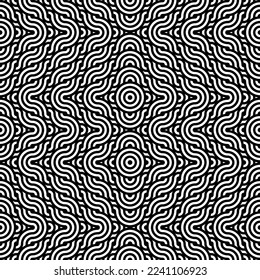  Patrón de geometría sagrada sin costura vectorial moderno.textura retro monocroma de papel de fondo geométrico abstracto en blanco y negro.Textura moderna y elegante. Baldosas geométricas repetitivas. 