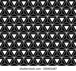 Vector modern seamless sacred geometry pattern hexagon triangles, black and white abstract geometric background, trendy print, monochrome retro texture, hipster fashion design