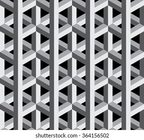 Vector modern seamless sacred geometry pattern 3d , black and white abstract geometric background, pillow print, monochrome retro texture, hipster fashion design