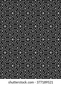 Vector modern seamless sacred geometry pattern hexagon, black and white abstract geometric background.