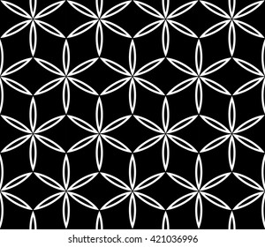 Vector modern seamless sacred geometry pattern flower of life , black and white abstract geometric background, pillow print, monochrome retro texture, hipster fashion design
