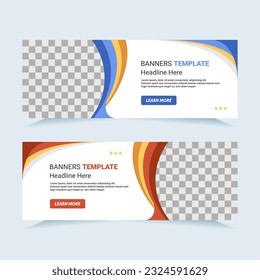 Vector modern set of blue and red abstract banners with photo collage. For card and banner needs. Vector Illustration