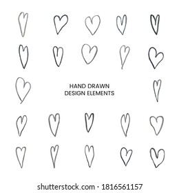 Conjunto vectorial moderno con dibujos a mano de doodle ilustraciones del corazón. Utilícelo como elementos para el diseño de tarjetas de felicitación , afiche, tarjeta, diseño de papel para el día de San Valentín