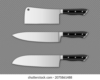 Vector modern set of kitchen knives isolated on transparent background. 