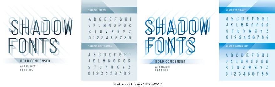 Vector of Modern Shadow Condensed Alphabet Letters and numbers, Modern line style font with shadow, Shadow Condensed Font Design, Minimal Letter set for Futuristic, Fashion.