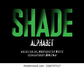 Vector of modern shadow display alphabet design with uppercase, numbers and symbols