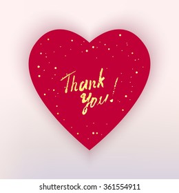 Vector modern shape heart with words Thank You on golden dotted background. Can be used for banners, promo materials