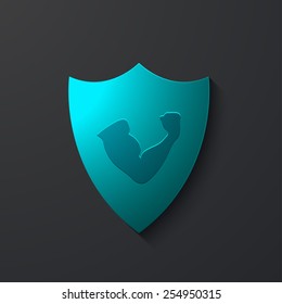Vector modern shield icon on gray background
