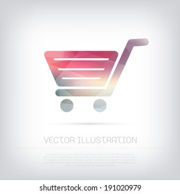 Vector modern shopping cart icon with colorful trendy and modern polygonal texture