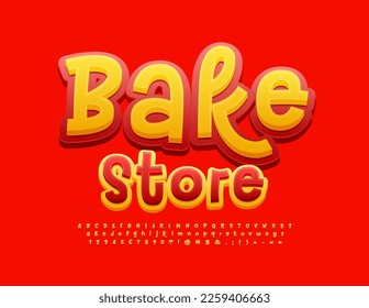 Vector modern Sign Bake Store. Funny handwritten Font. Playful style Alphabet Letters and Numbers set