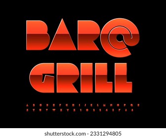 Vector modern sign Bar and Grill. Trendy Red glossy Font. Unique Alphabet Letters and Numbers set