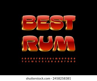 Vektorgrafik modernes Zeichen Best Rum. Rote und goldene 3D-Schrift. Trendy Cool Alphabet Buchstaben und Zahlen Satz