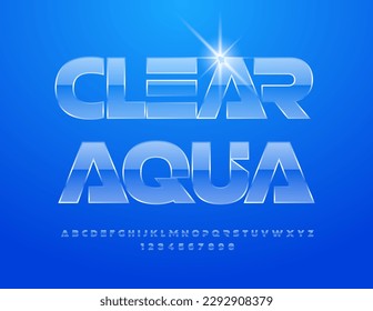 Signo vectorial moderno Clear Aqua con fuente transparente. Letras y números de alfabeto de vidrio moderno