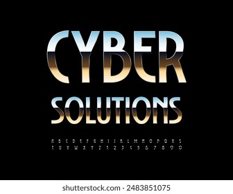 Vector moderno signo Cyber Solutions. Fuente plateada elegante. Conjunto exclusivo de letras y números del alfabeto de hierro.