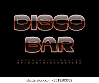 Vector modern sign Disco Bar. Trendy cool Font. Elite Alphabet Letters and Numbers set.