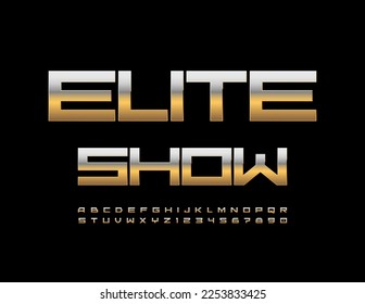 Vector modern sign Elite Show. Chic Golden Font. Elegant Alphabet Letters, Numbers and Symbols