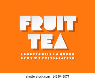 Vector modern sign Fruit Tea with creative white Font. Uppercase trendy Alphabet Letters and Numbers