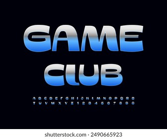 Vector modern sign Game Club. Trendy Silver Font. Set of Stylish Alphabet Letters and Numbers.