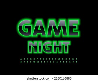 Vector modern Sign Game Night. Bright Green and Black Font. Modern Neon Alphabet Letters and Numbers set