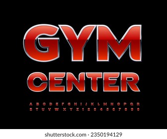 Vector modern Sign Gym Center. Red and Silver Elegant Font. Trendy Alphabet Letters and Numbers set. 