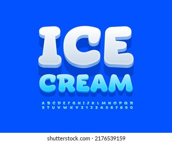 Vector modern sign Ice Cream. Blue 3D Font. Creative Alphabet Letters and Numbers