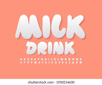 Vector modern Sign Milk Drink. Realistic stylish Font. Trendy Alphabet Letters and Numbers. 